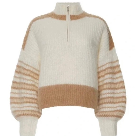 French Connection | Nika Half Zip Knit Sweater | Cream Pullover | Size M - Picture 3 of 6